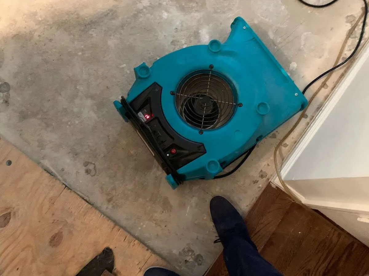 Air mover drying subfloor during Leak Detection & Repair in Somerset